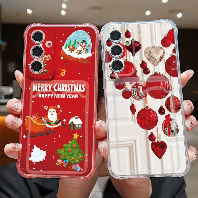 Card Slot Phone Case For Samsung Galaxy S26 S25 S24 Ultra S23 S25 FE A18 A57 A37 A17 A56 A27 A55 A16 A36 Christmas Pattern Cover
