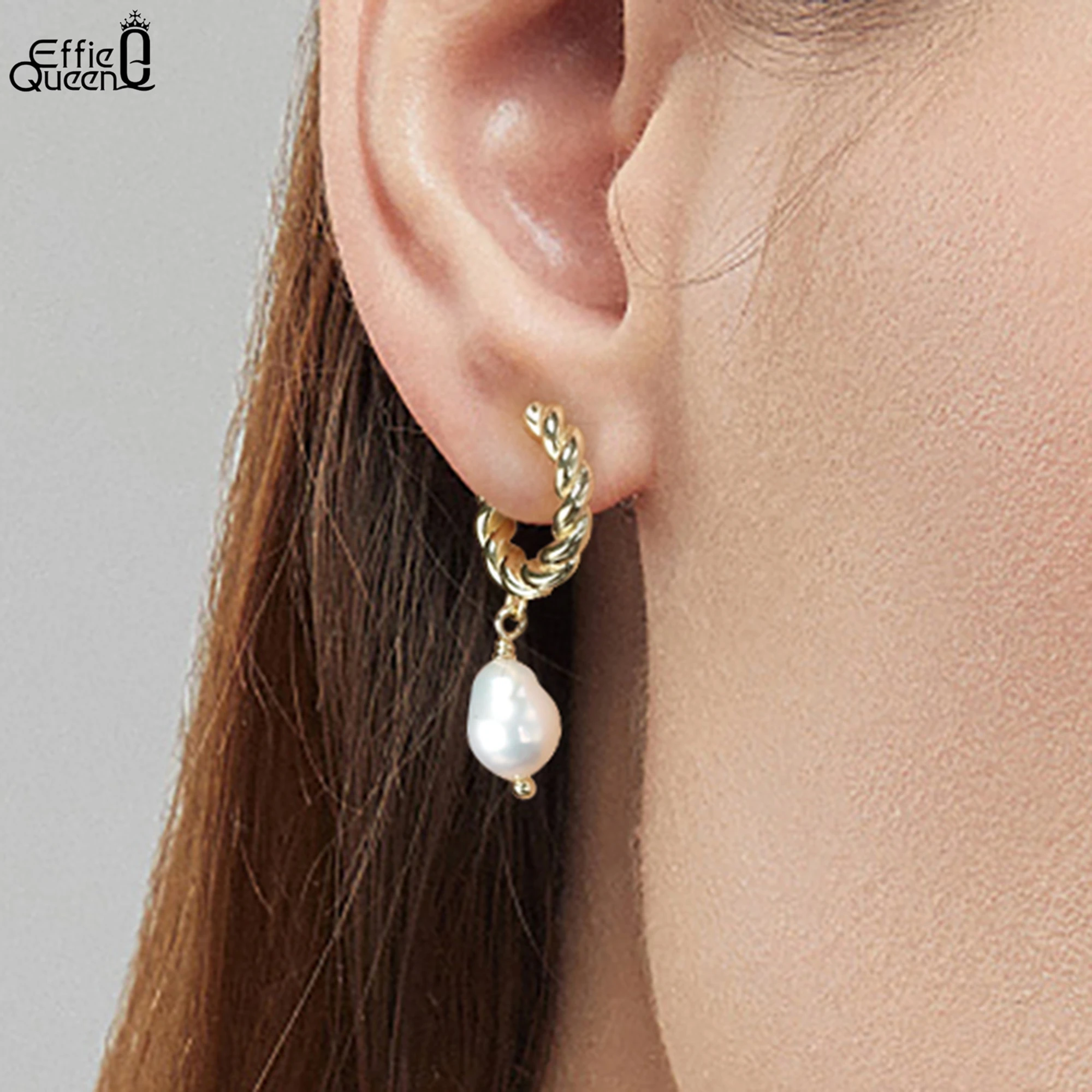 

Effie Queen Wedding Pearl Drop Earrings 925 Sterling Silver Dainty Freshwater Pearl Pendant Dangle Earring Fashion Jewelry GPE17