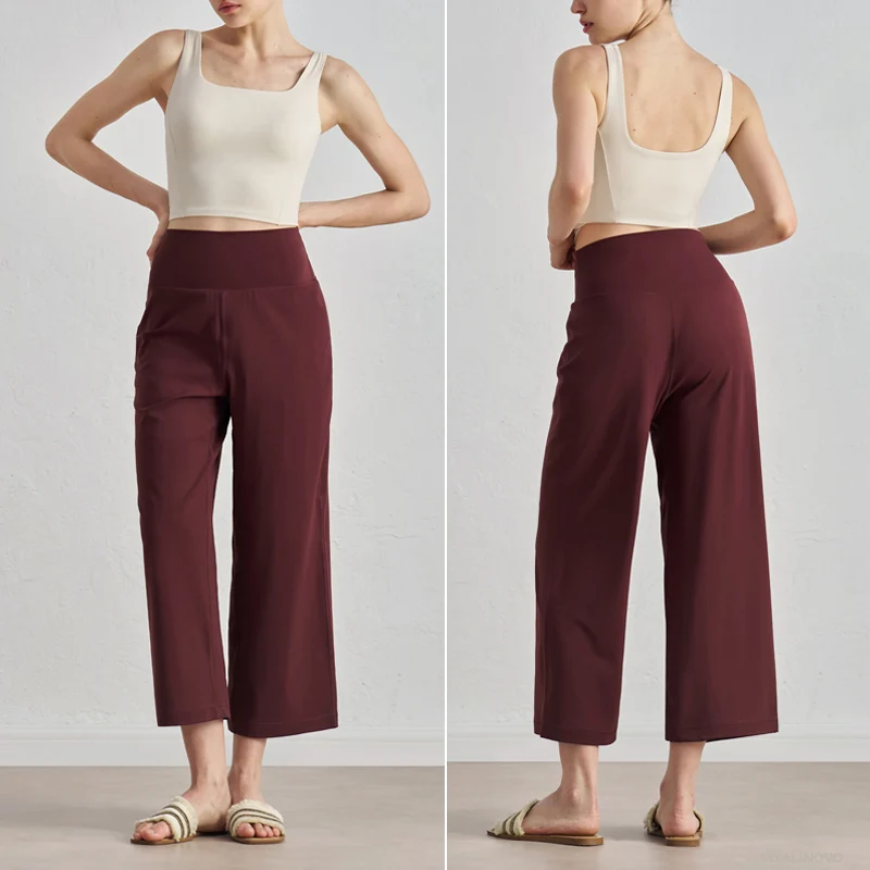 Capri Pants for Women Wide Leg Yoga Cropped Pants Tummy Control High Waist in Flare Crop Buttery Soft Loose Casual Summer Pants image 5