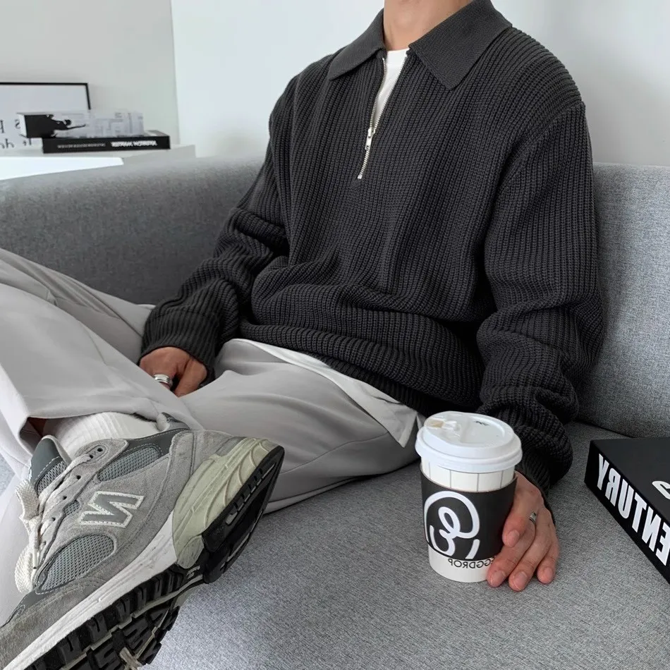 ملابس تريكو كاجوال كاجوال للرجال من American Sle بسحاب للخريف والشتاء من ألياف البوليستر فضفاضة ودافئة ومرنة