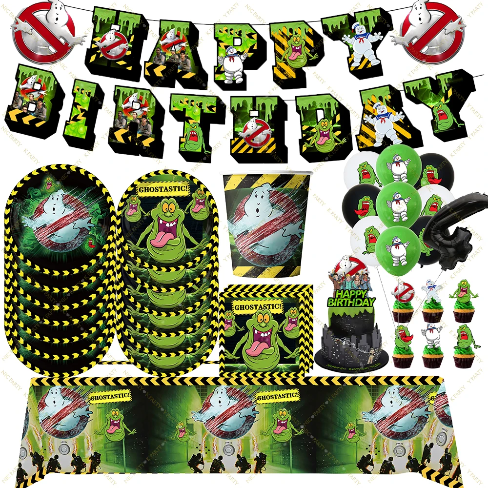 Decoración de Cumpleaños de Ghostbusters, Artículos para Fiestas, Decoración con Globos, Adornos para Pasteles, Servilletas, Pancarta, Regalos de Cumpleaños para Niños, Recuerdos para Baby Showers
