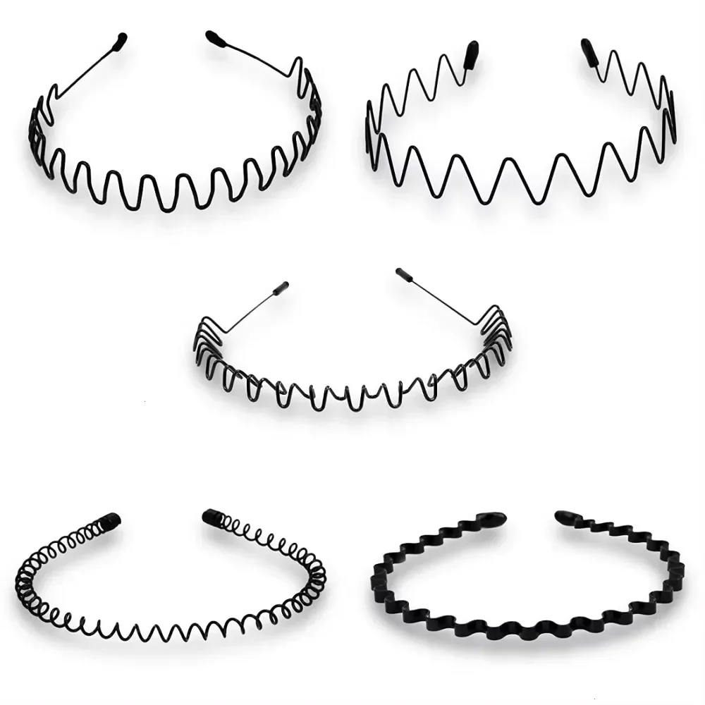 Unisex Black Elastic Non Slip Simple Metal Headbands For Men Women Wavy Hairband Spring Hair Hoop Fashion Hair Accessories