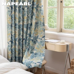 NAPEAR High Shading Blackout Curtain Leaves Green Printed Winshou Blinds for Living Room Bedroom Home Drapes 1PC