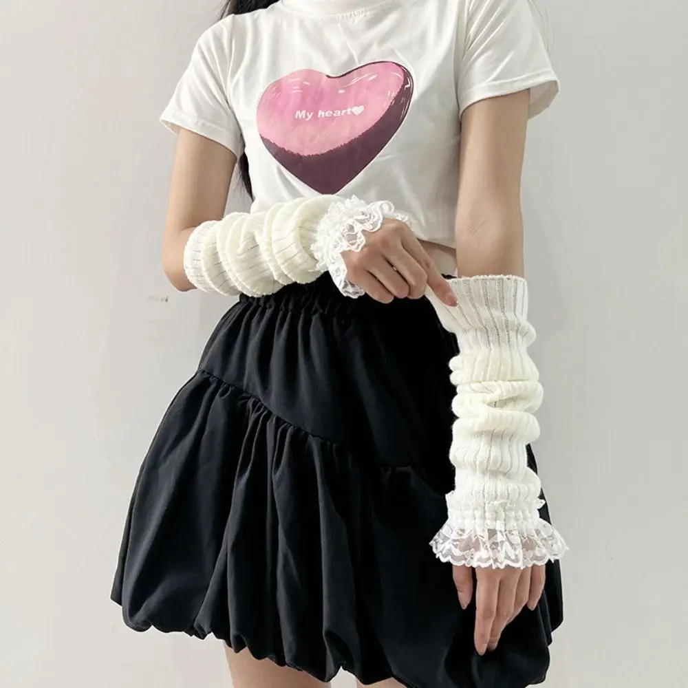 Fashion Japanese Style Y2K Lace Oversleeve Harajuku Punk JK Lolita Arm Sleeves Cosplay Sweet Knitted Gloves Girls