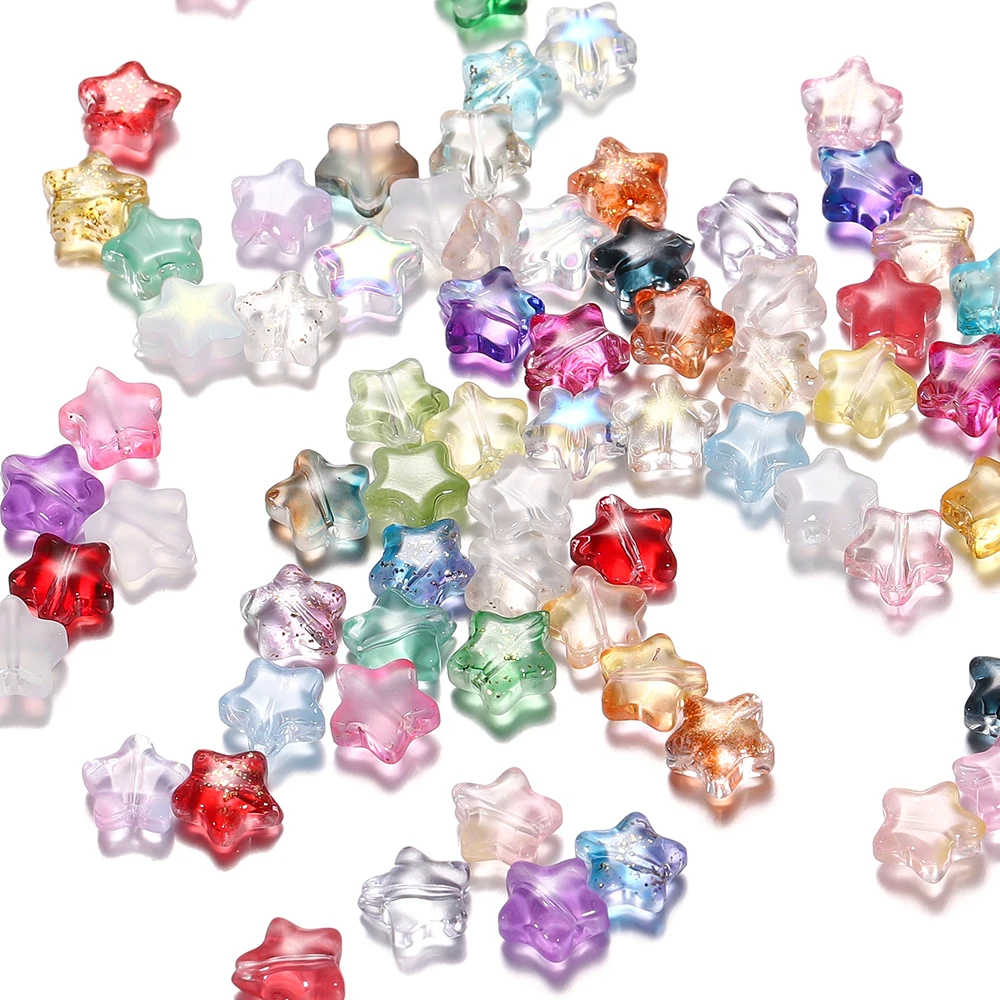 30pcs 8mm Colorful Five-pointed Star Beads Czech Glass Loose Spacer Beads for Bracelet Jewelry Making Handmade DIY Accessories