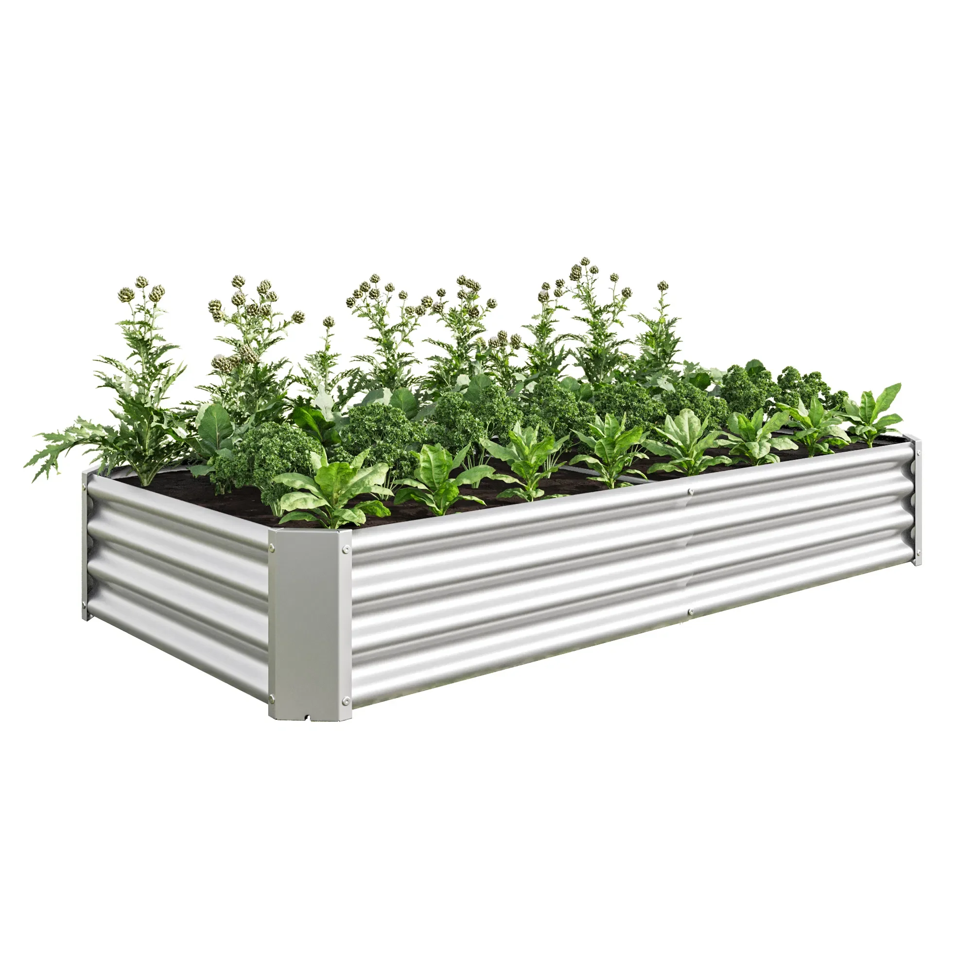 6×3×1ft Silver Raised Garden Bed Outdoor Metal Raised Rectangle Planter Beds for Plants