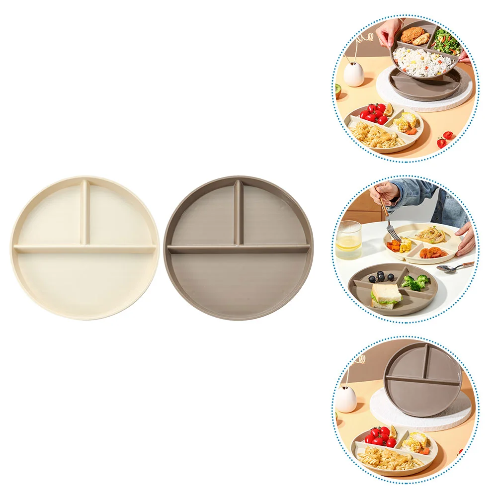 2 Pcs Fat-reduced Dinner Plate Home Tableware Portion Control Plates Restaurant Separated Eating Flatware