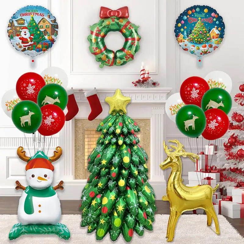 Inflatable Christmas Tree Balloons Self-Standing Foil Balloon Decor Kit Rich Elements Atmosphere Decoration For Garden Indoor