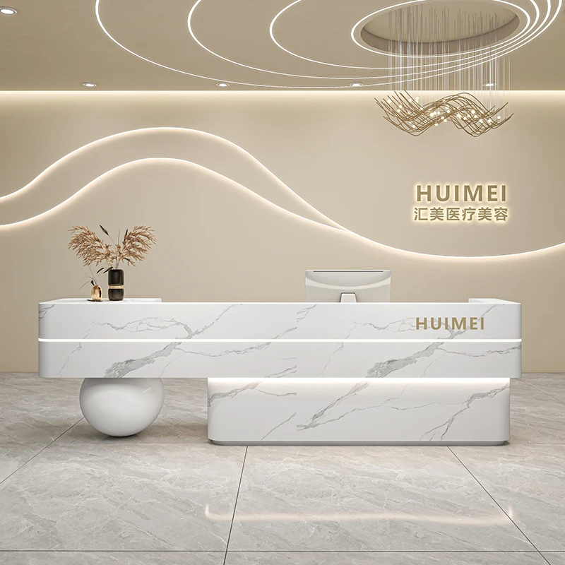 طاولة استقبال فاخرة وحديثة لصالونات التجميل وشعار طاولة الاستقبال ومصمم الشعار لعداد التجميل   متجر أثاث المكاتب