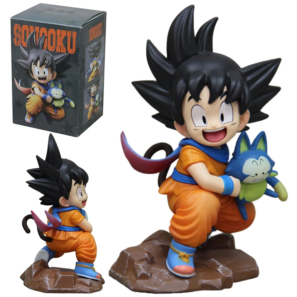 Dragon Ball 10cm Childhood Little Goku Hugs Puer Ya Mu Tea Little Follower Figures Statue Pvc Model Statue Collection Toys Gift