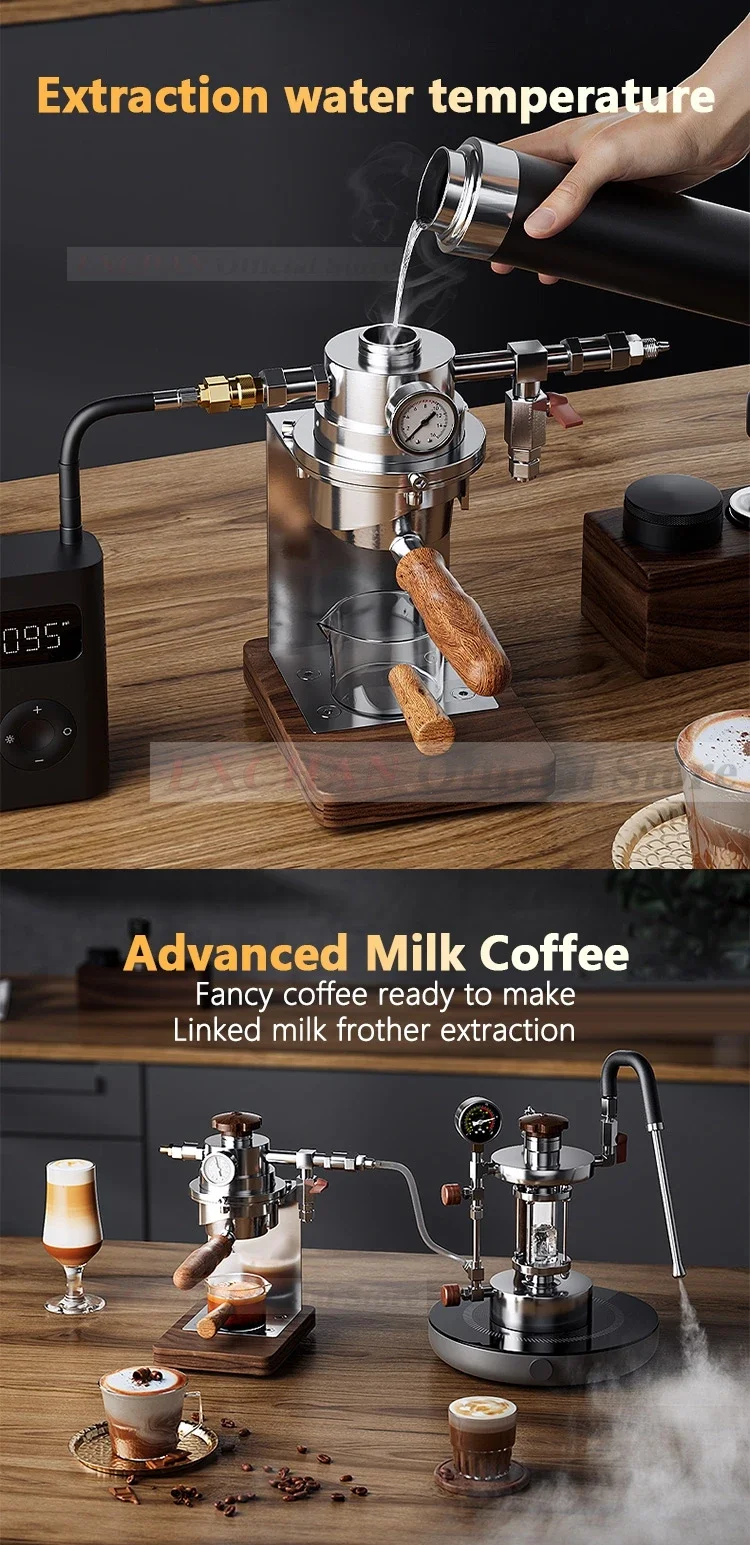 ماكينة صنع القهوة الهوائية من HomeWise ماكينة صنع القهوة اليدوية ذات الضغط المتغير ماكينة صنع قهوة اسبريسو مع فلتر محمول 58 مللي متر