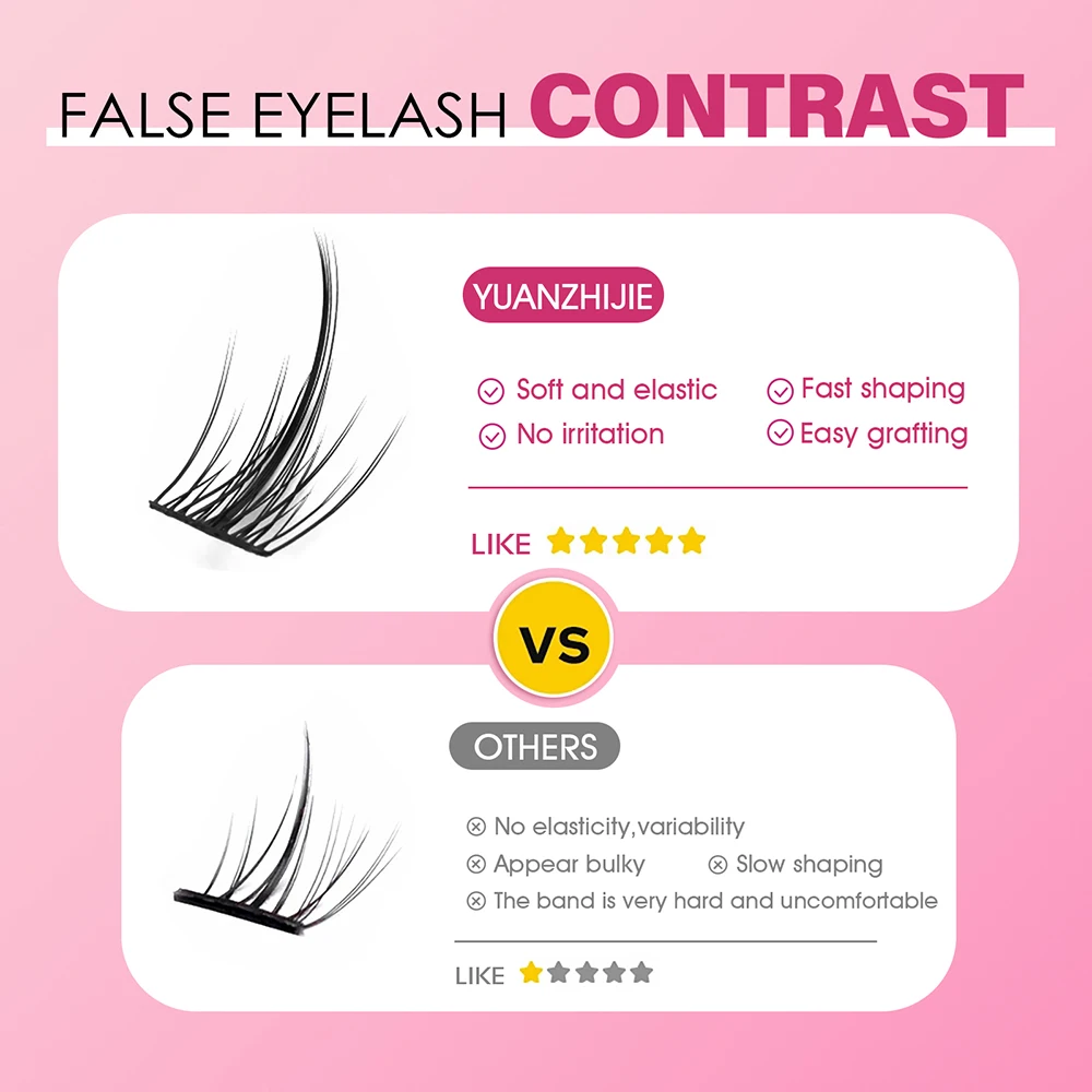 Customized Private Label 8-16mm Mix Size Natural Looks Segmented Hybrid Lashes Fast Grafting DIY Clusters Eyelash by YUANZHIJIE