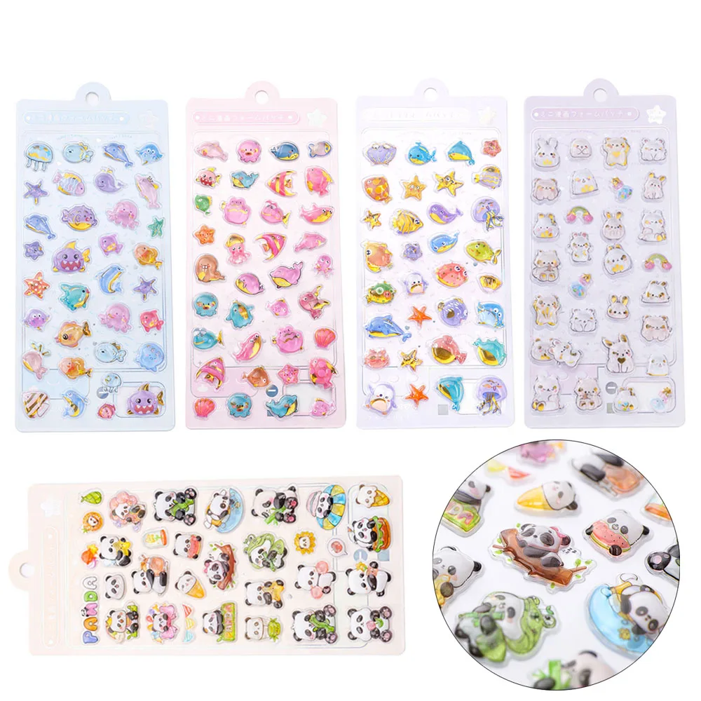 3D Cute Stickers Kawaii Panda Rabbit Ocean Animal Puffy Stickers for Scrapbooks Planner Journals Laptops Phone Case Decoration