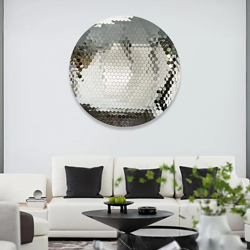 Three-dimensional stainless steel concave-convex surface decoration, modern living room, sales office, hotel art background,