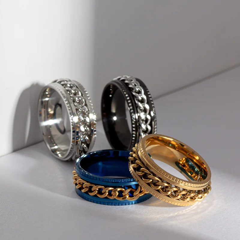 

Titanium Steel Rotatable Chain Rings for Women Men Spinner Ring Decompression Multifunctional Chain Ring Bottle Opener Ring Gift