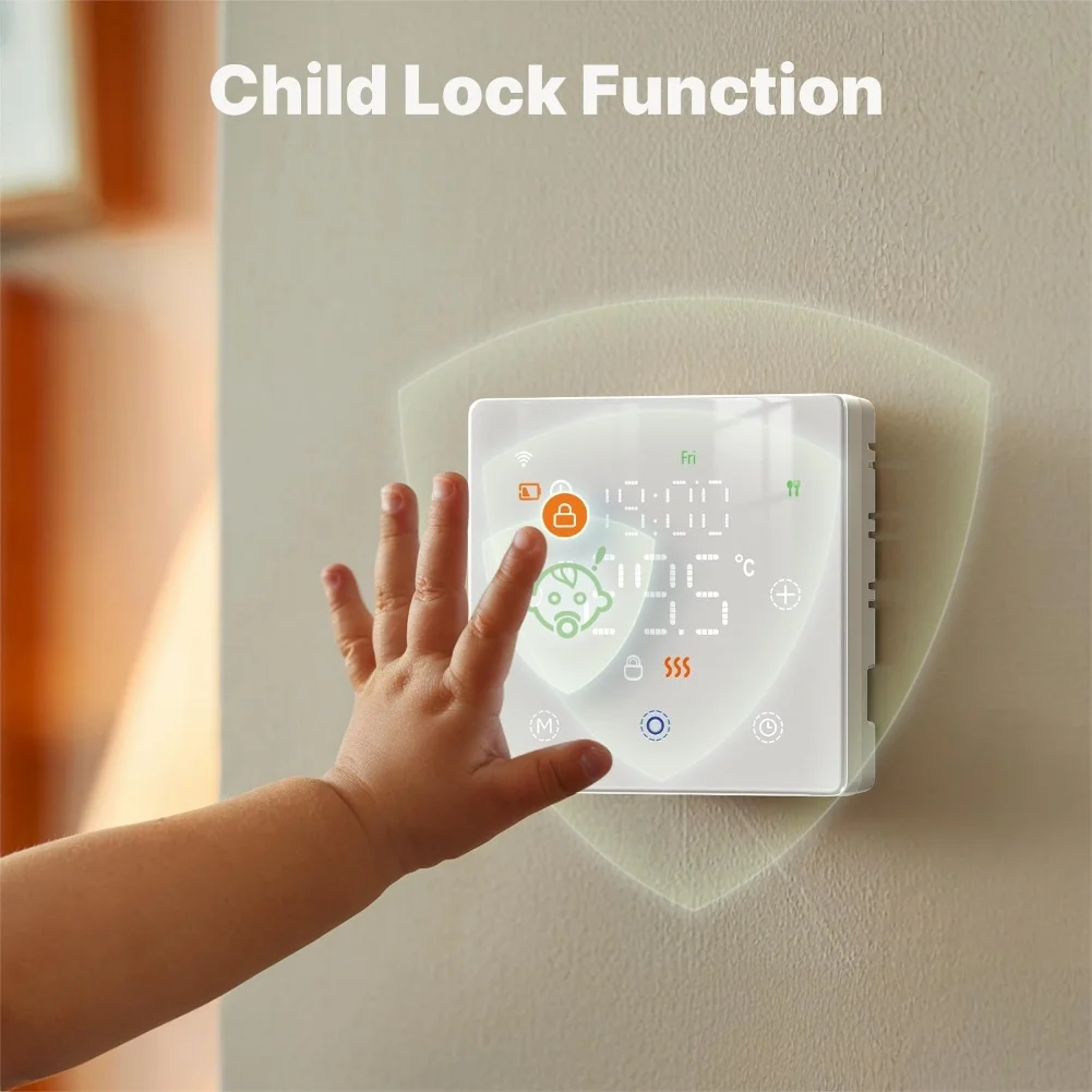 

Энергосберегающий программируемый термостат, цифровой контроль температуры, удобный график отопления, огнестойкий материал, совместим с ALEXA.