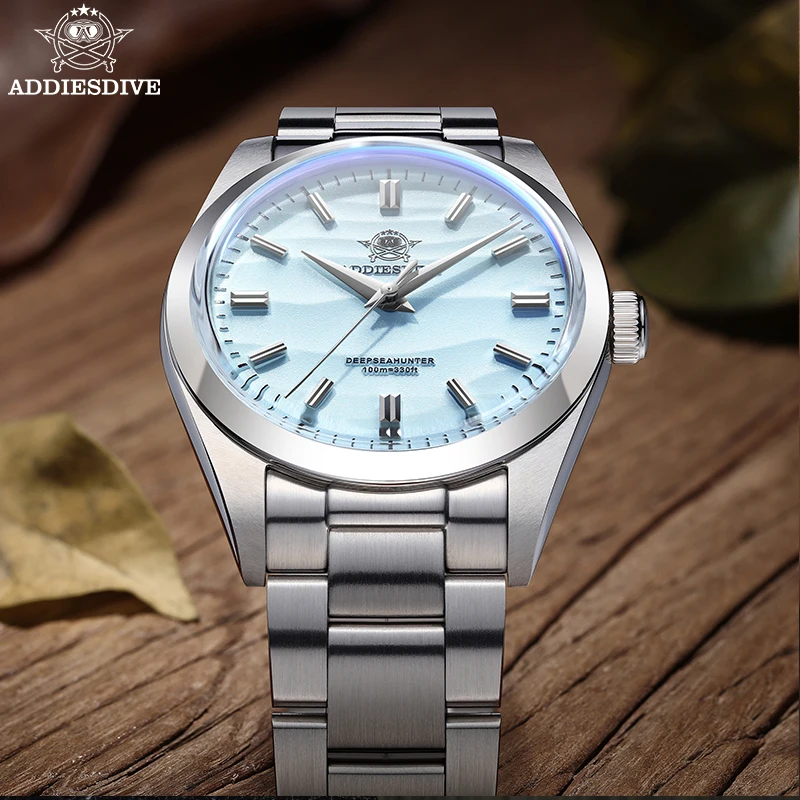 ADDIESDIVE-Montre à Quartz pour Homme, 36mm, Plongée 100m, Cadran de Sable, SION L, Acier Inoxydable, Moteurs AR, Verre Ber, Montre-Bracelet à la Mode