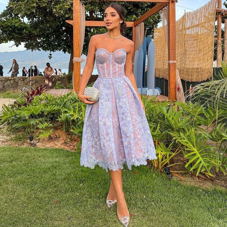 

Summer New Evening Party Dress Women's Dress Tight Strapless Sexy Off The Shoulder Embroidered Lace Dress