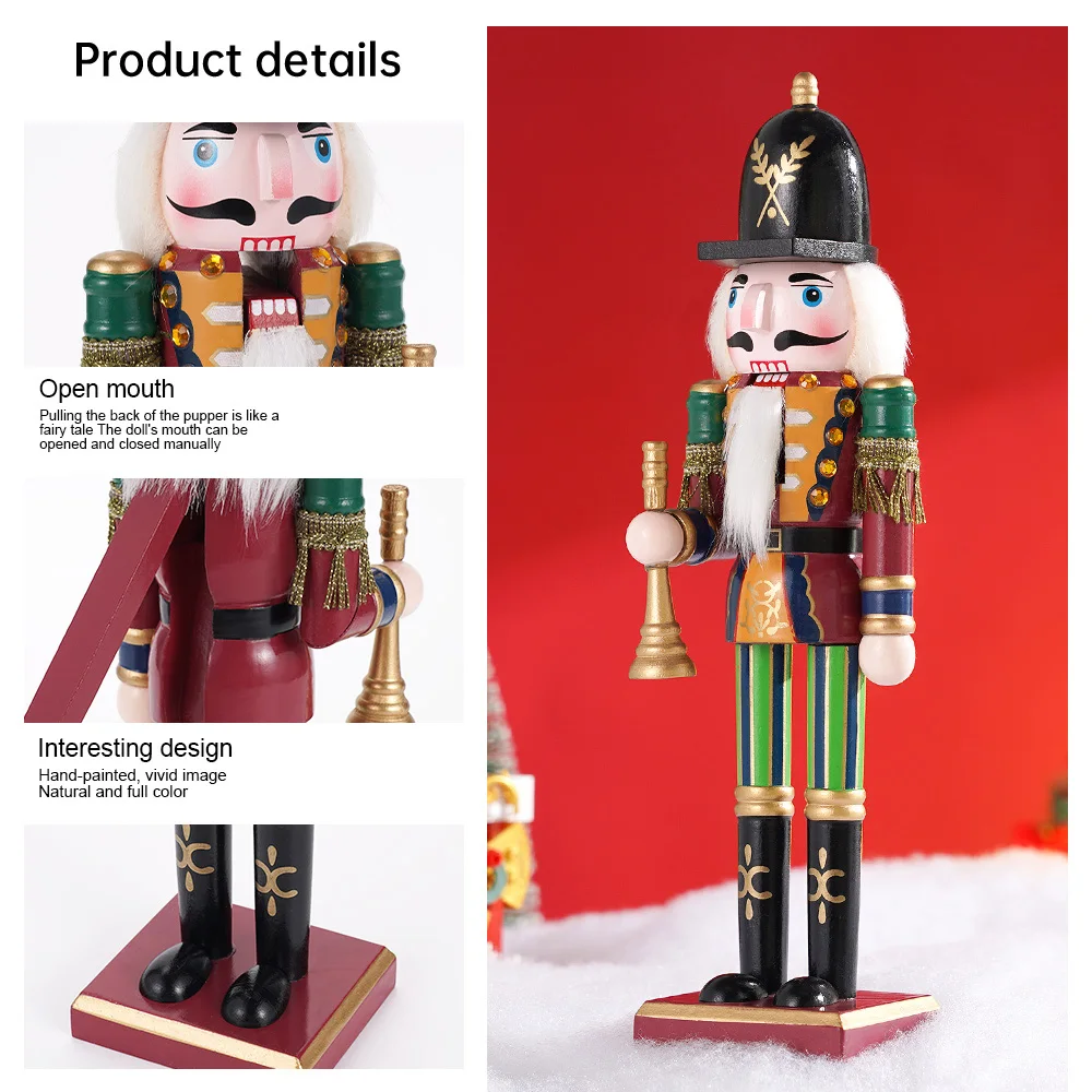 1PC Nutcracker Creative Craft Gift 30cm Christmas Decoration Home Accessories Walnut Soldier Wooden Vintage Puppet Holiday Gift