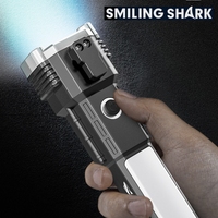 Smiling Shark Powerful Rechargeable Flashlight, ABS Plastic Torch,with COB Side Floodlight,for Outdoor Camping, Hiking, Fishing