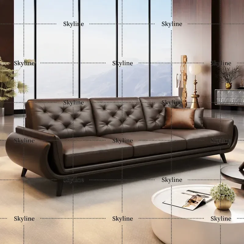 Italian Leather Office Sofa and Coffee Table Set for Business Meeting Leisure Negotiation Reception Simple Modern 3 Seater