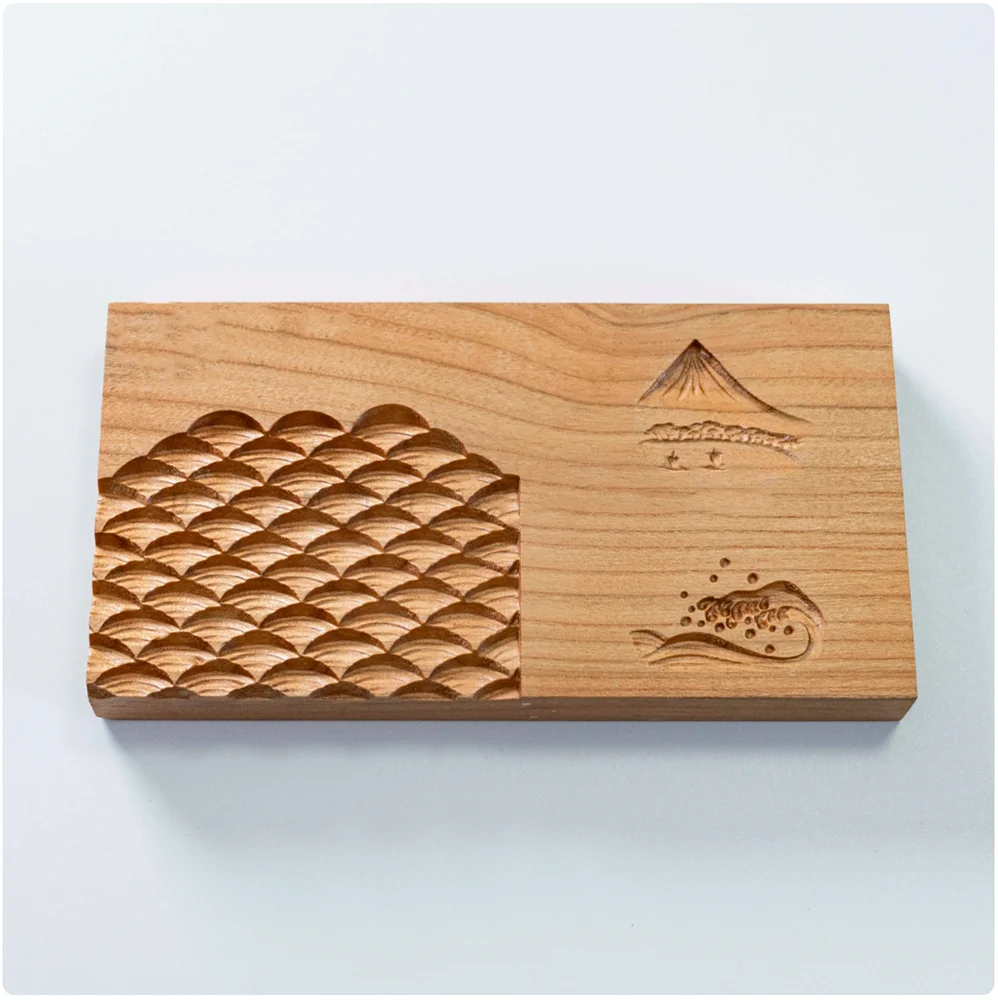 Japan Wagashi Tool Wooden Sea Wave Water Ripple Fujiyama Mountain Design Printing Samp Mooncake Dessert Mold