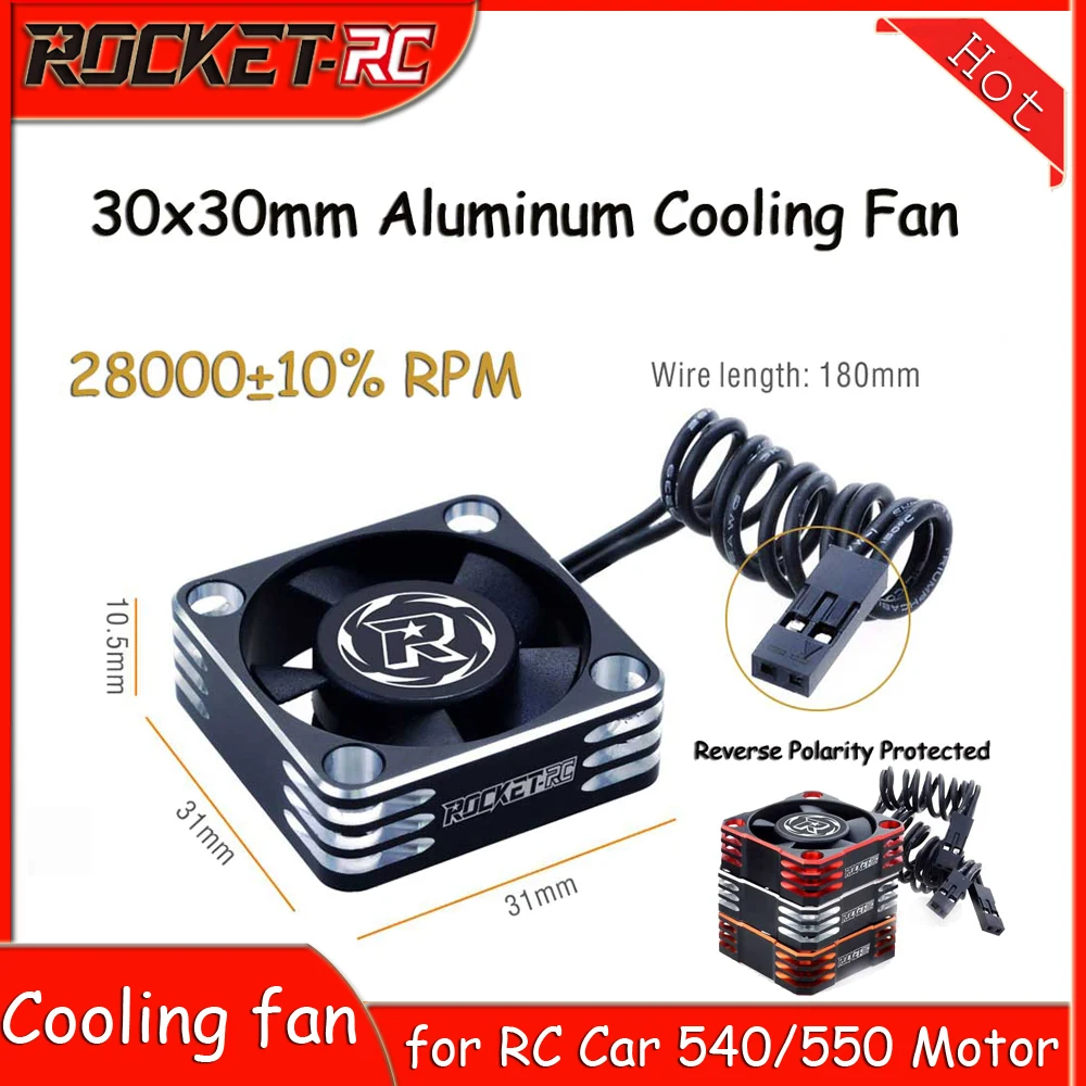 ROCKET-RC 30x30mm Cooling Fan High RPM 3010 RC Aluminum Fan Heat Dissipation for 1/8 1/10 1/12 RC Car 540/550 Motor RC Parts