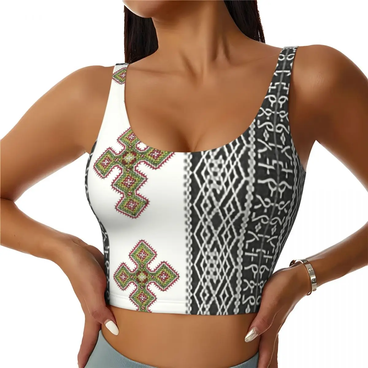 

Custom Ethiopian Habesha Art High Impact Sports Bras for Women Seamless Workout Yoga Crop Tank Tops