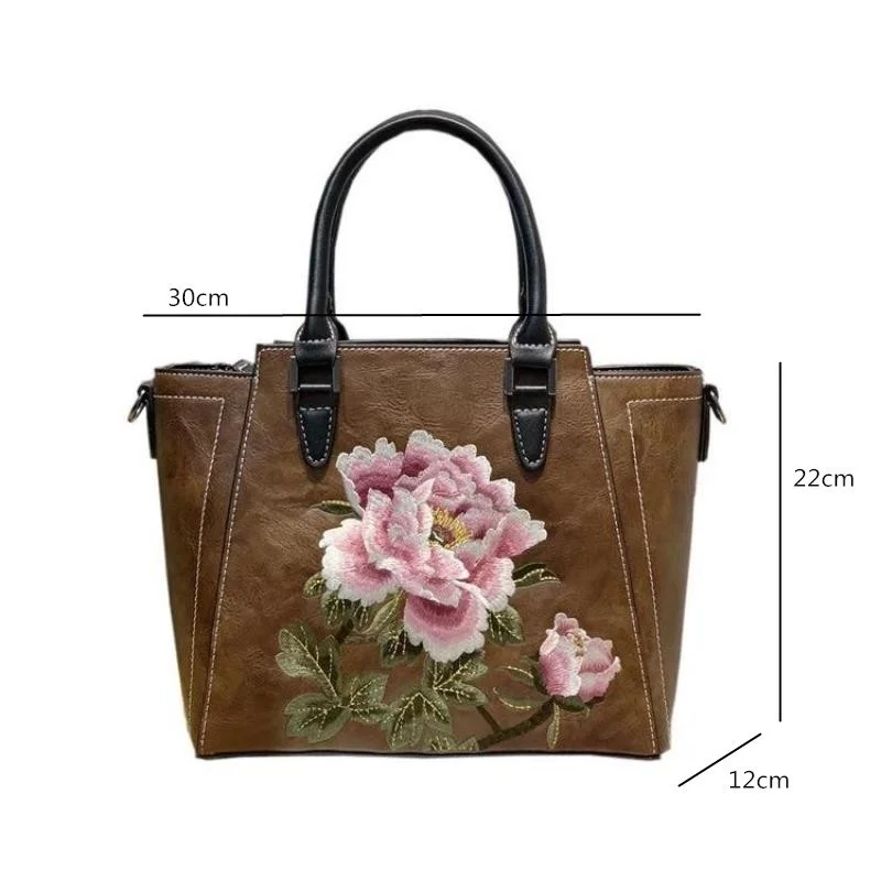 MOTAORA Women\'s Shoulder Bag Leather Hand Bags For Women 2024 New Embroidery Flower Ladies Handbags Chinese Style Female Handbag