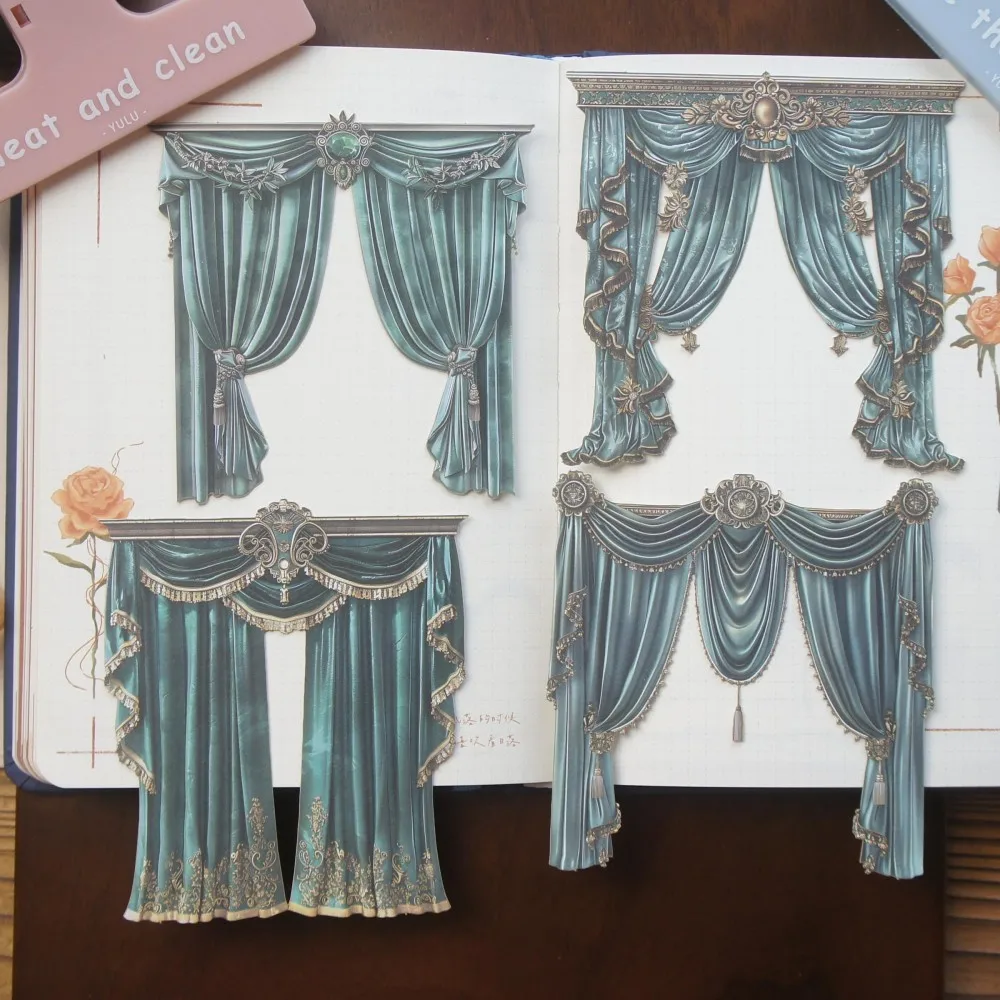 

10 Pcs Luxury Palace Curtains Style Hard Paper Sticker Scrapbooking DIY Gift Decoration Tag