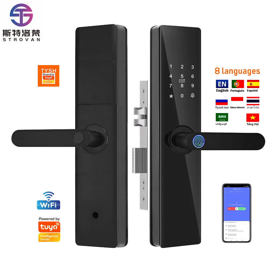 

STLF Low Price Electronic Front Door Lock Support 9 Languages Tuya Biometric Code Fingerprint App Smart Door Locks