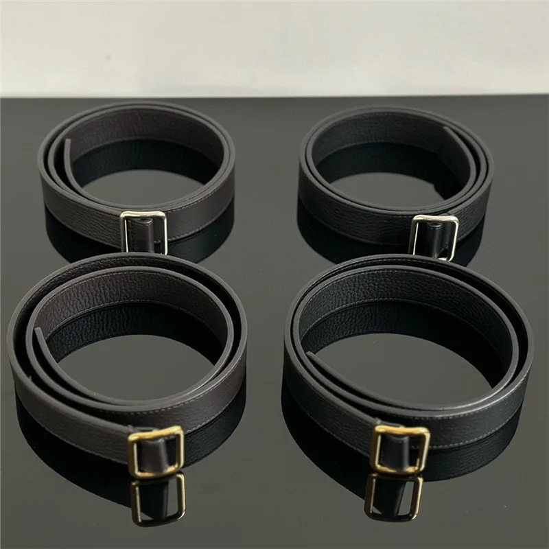 Dave&di Minimalist French Retro Cowhide Square Buckle Non Perforated Belt Women's Leather Versatile Fashion Casual Belt Woman