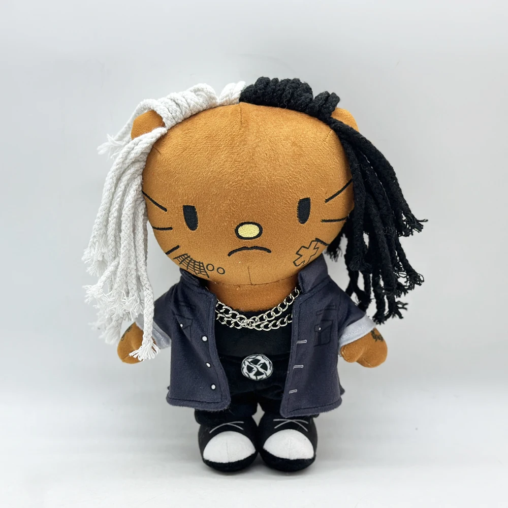 New Hello Kitty Ken Carson Black and White Braided Hair Plush Doll Figure Stuffed Toys Cute Boys Girls Fans Collect Gifts 25cm