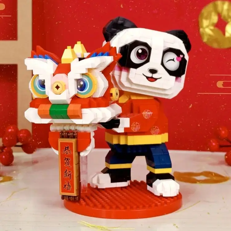 

Popular Panda DIY Building Block Creative Spring Festival Style Model Micro Bricks Assembly Puzzle Toys New Year Gift for Kids
