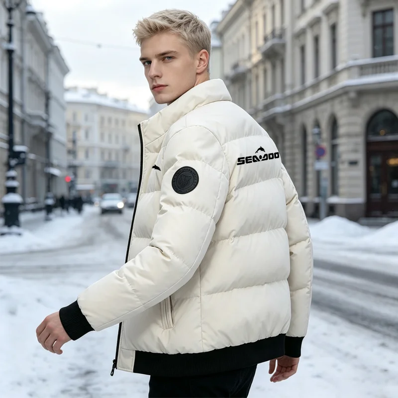 Chaqueta de plumón con cremallera de Color sólido para hombre, Chaqueta de algodón gruesa, abrigo juvenil informal de marca