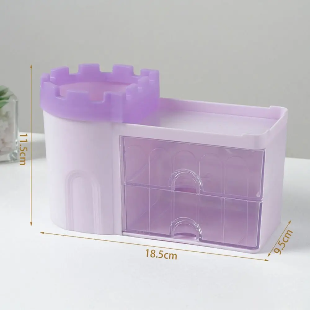 Plastic Pen Holder Castle Shape Dustproof Pen Container Drawer Style Multifunctional Desktop Organizer Back To School