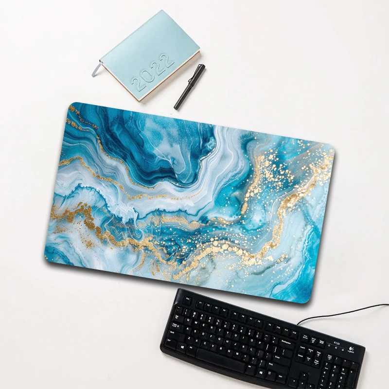 

Blue White Gradient Gold Marble Mouse Pad Large Non-slip Waterproof Desk Mat for Laptop Office