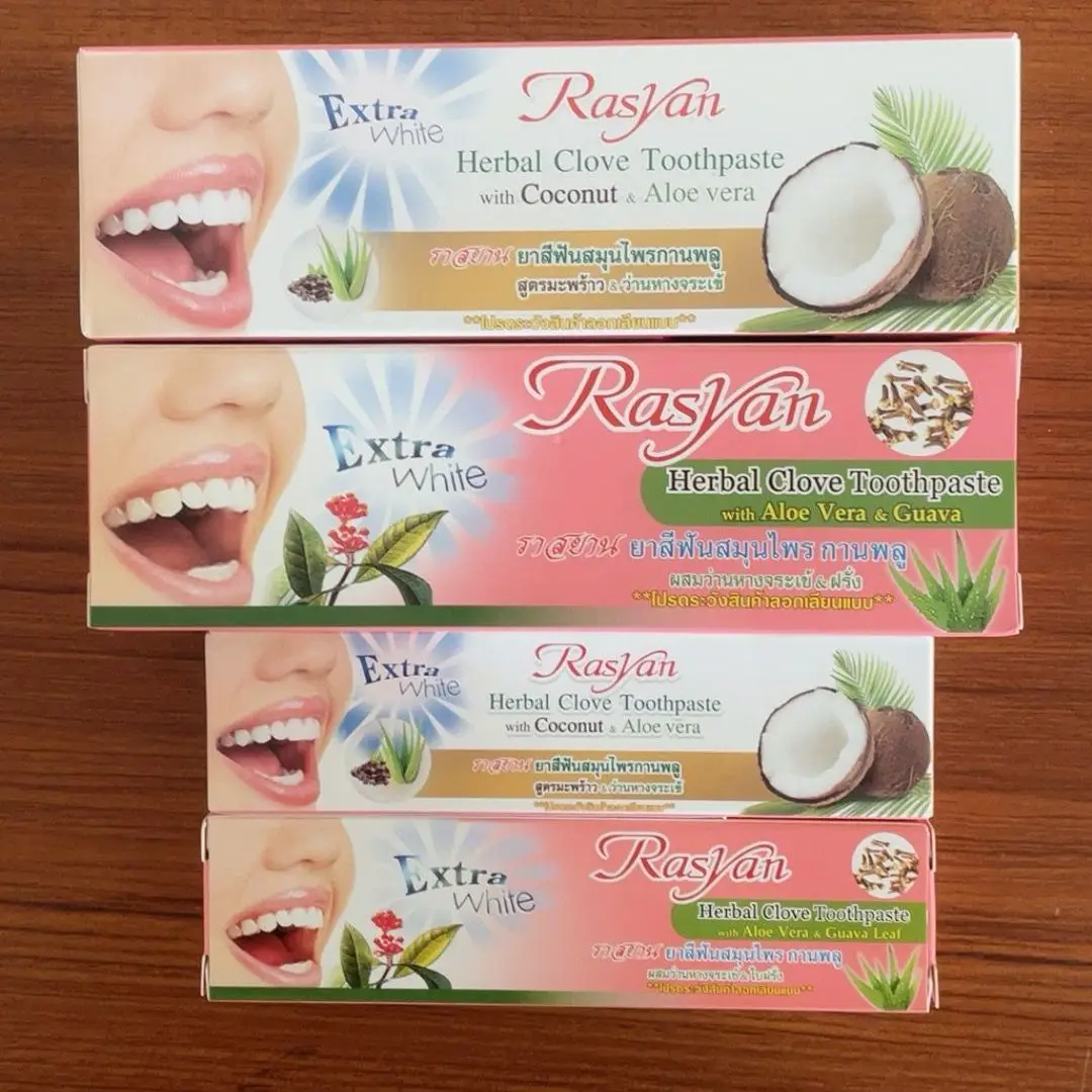 

Thailand Rasyan Toothpaste with Clove and Coconut Oil for Stain Removal Tartar Control and Fresh Breath
