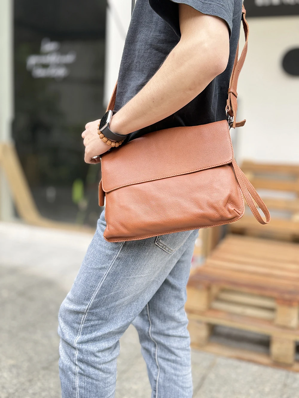 LUOKIR Vintage Echtem Leder Umhängetasche männer Mode Einfache Schulter Messenger Taschen Casual Luxury Klappe Rindsleder Kupplung Tasche – Detail 16