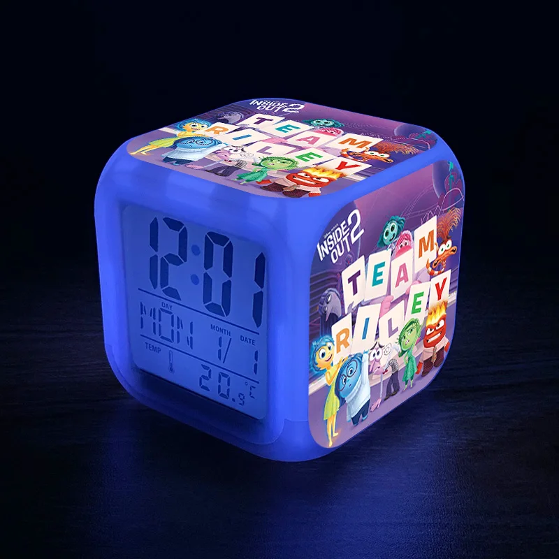 Disney Inside Out Cartoon Anime Figures Joy Sadness Anger LED Colorful Alarm Clock Night Lights Student Kids Bedroom Decorations