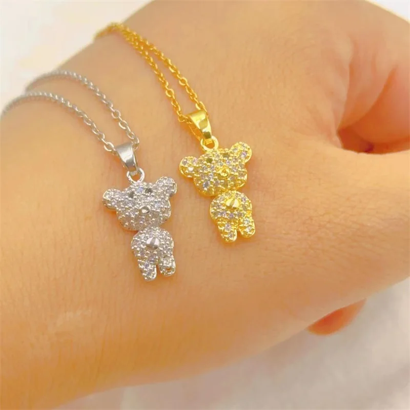Fashionable and Exquisite Cute Piggy Nose Bear Necklace Classic Personality Micro-inlaid Jewelry Stainless Steel Clavicle Chain