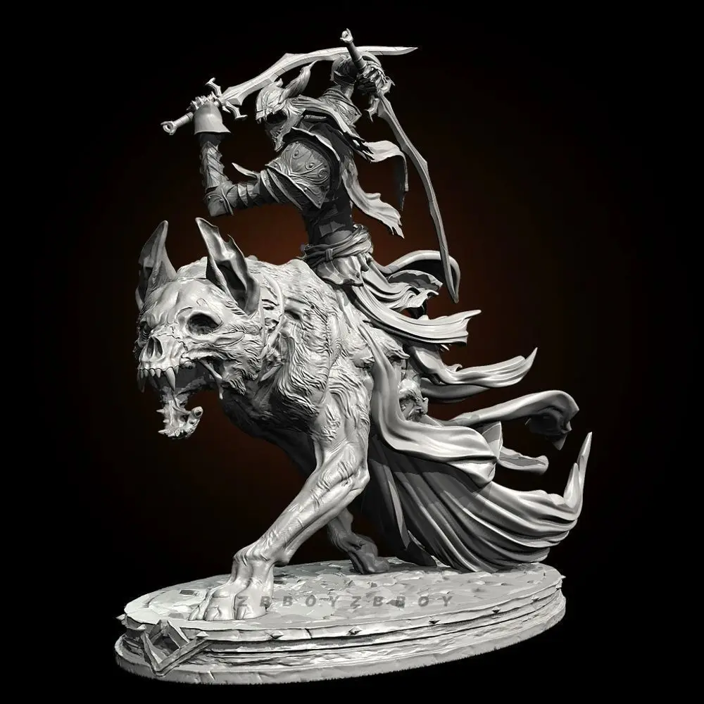 90mm 110mm Ring Spirit Zombie Wolf Knight Resin Soldier White Model Assembly 3D Printed Coloring Blank Figurine Models