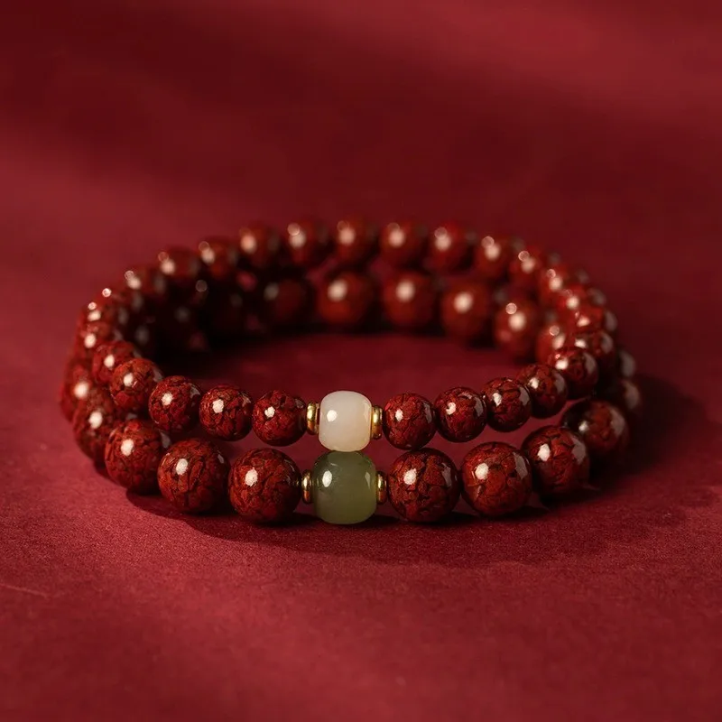 Natural High-Content And Purple Gold Sand Bracelet With Hetian Jade Single Strand
