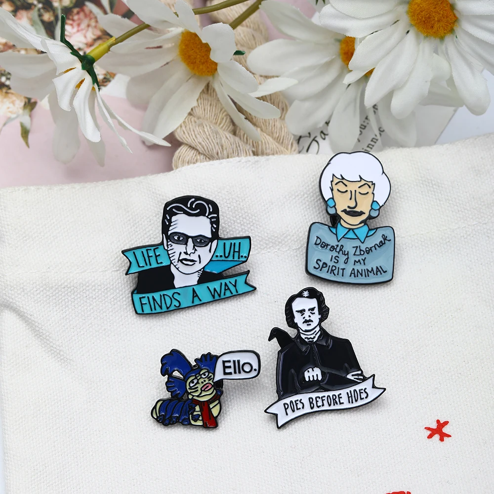 Punk Character Head Sculpture Brooches Letter Dorothy Zbornak Is My Spirit Animal Lapel Pins Life Uh Finds A Way Badge Women