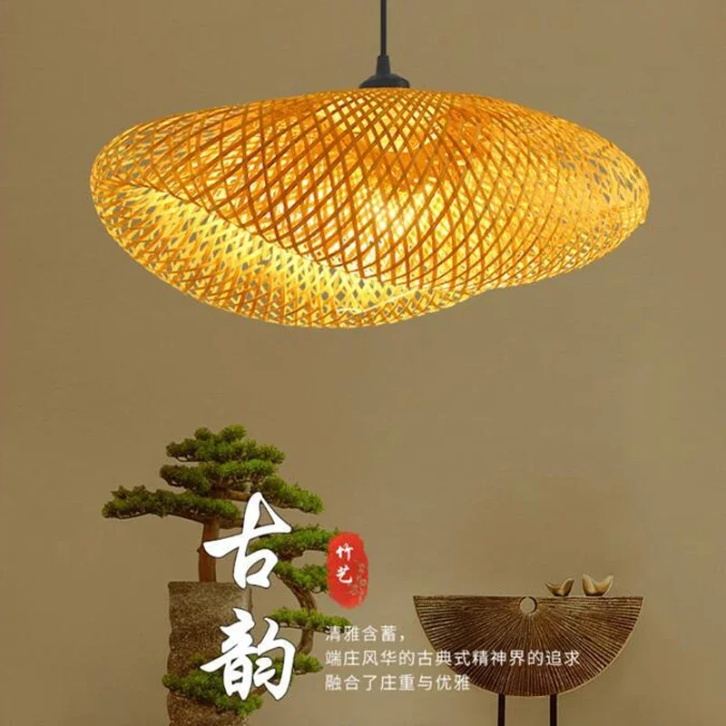 Modern Handmade Bamboo Straw Hat Shape Chandelier Bamboo 40/50/60cm Lamp Shade E27 Ceiling Rattan Home Bedroom Decorative Lamp