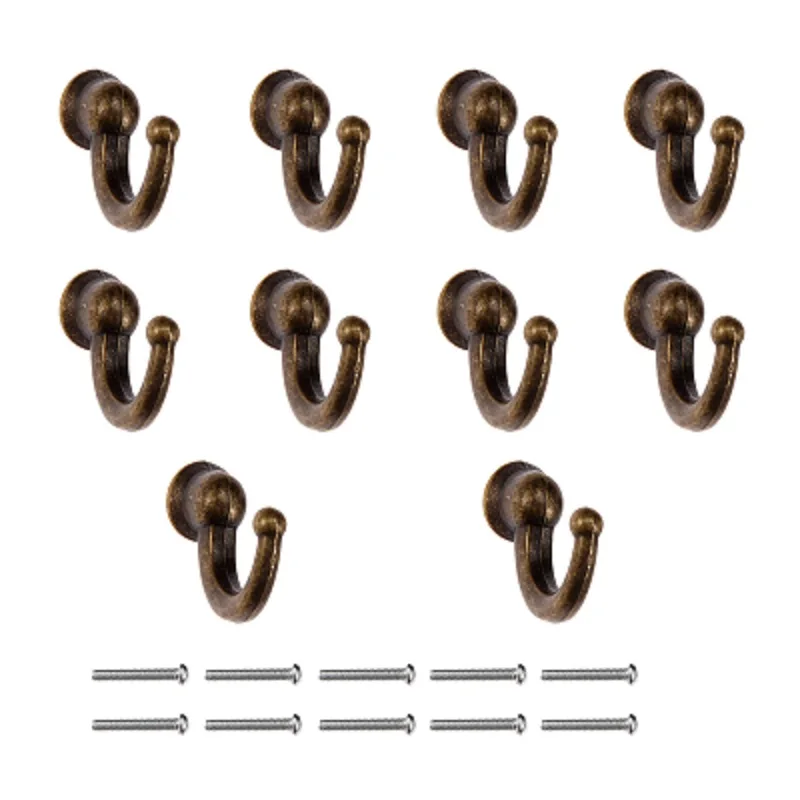 DRELD 10Pcs Vintage Wall Door Bath Coat Hook Hanger Pot Hanger Handbag Bag Hanger Hook Furniture Hardware w/Screws 29*20*12mm