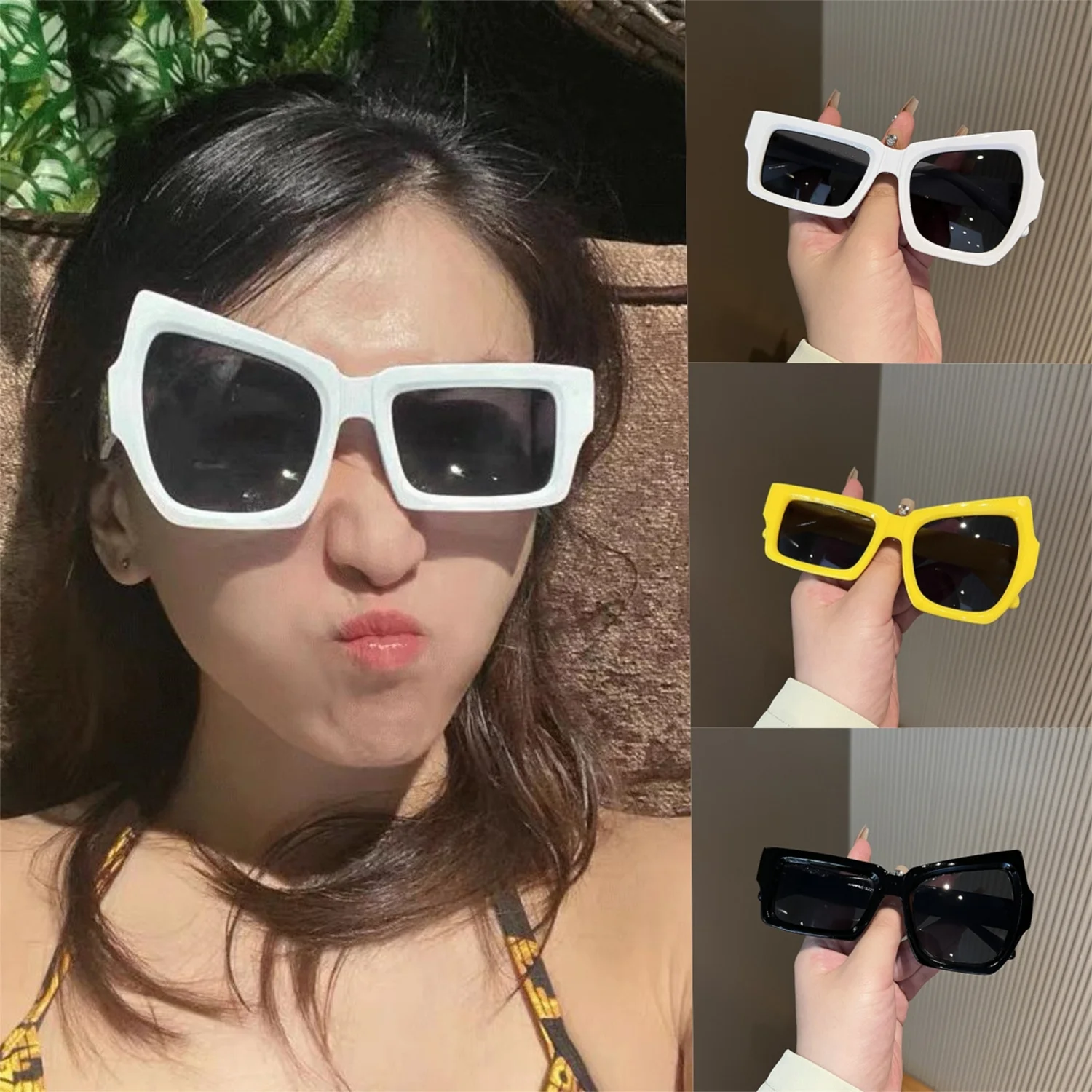 Luxury Brand Men Asymmetrical Square Sunglasses Fashion Designer White Oversized Sun Glasses Women 2023 Unique Steampunk Glasses