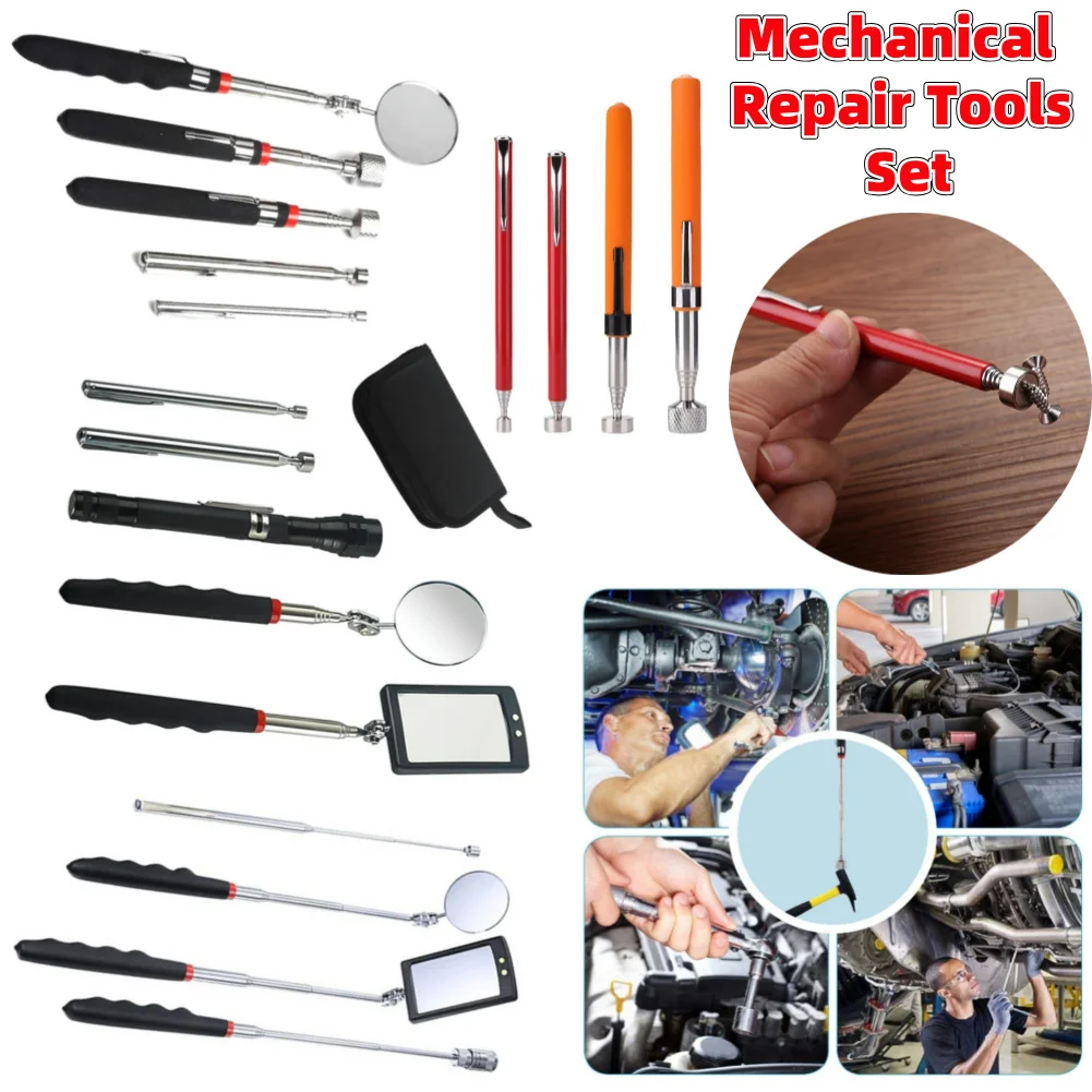 Juego de herramientas de reparación mecánica, lente de detección telescópica automotriz ajustable, Espejo de inspección, imán atractor, 4/5 piezas