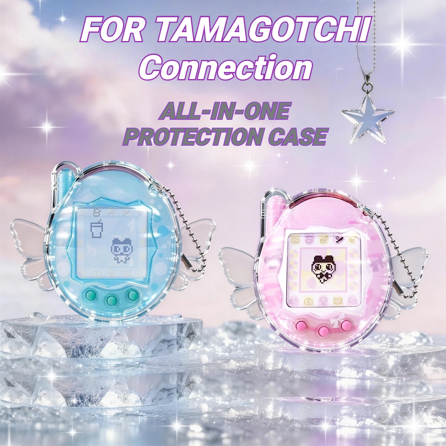 Funda protectora transparente con forma de ala de ángel para Tamagotchi Connection V3, bonita funda protectora anticolisión para PC, accesorio decorativo