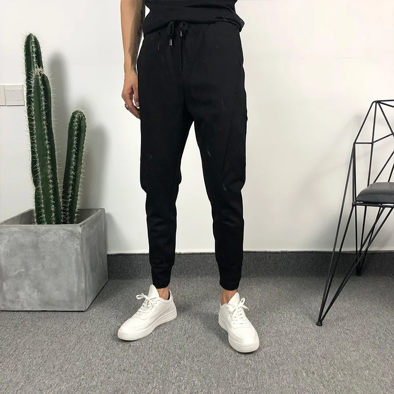 

Осенний сезон, персонализированные эластичные повседневные брюки с ремешками на щиколотке, мужские однотонные универсальные зауженные ботинки в стиле Харадзюку